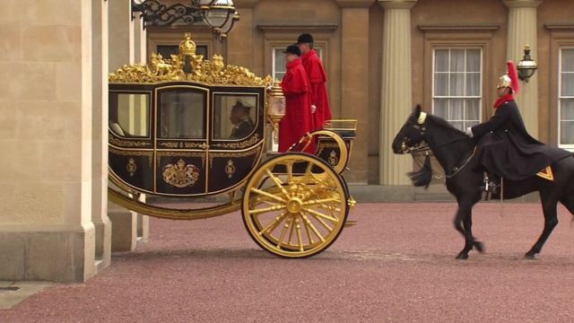 The Queen and Prince Philip en route Westminster in gilded carriage