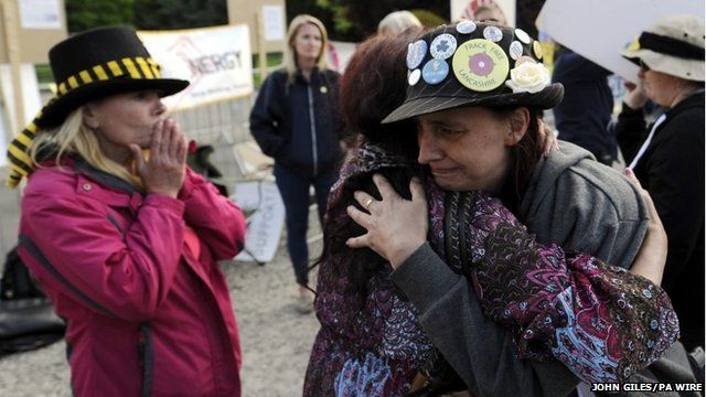Protesters embrace after fracking application approved in Northallerton