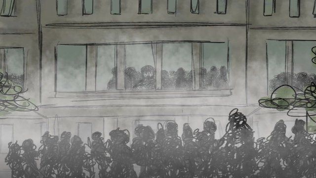 Image of people outside a university