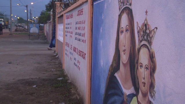 Paintings on the walls of the Duekoue Catholic mission
