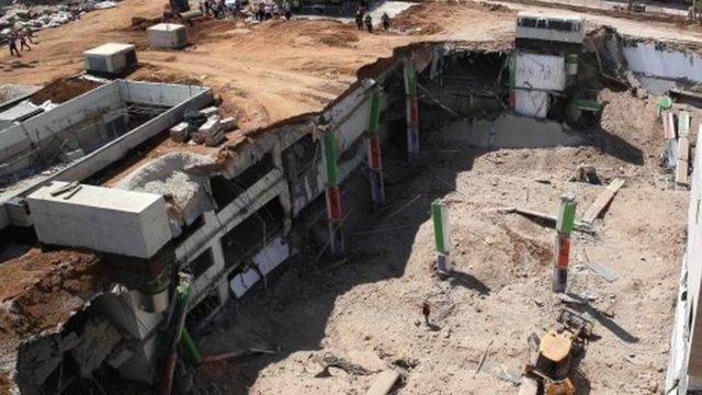 View of the collapsed car park from above