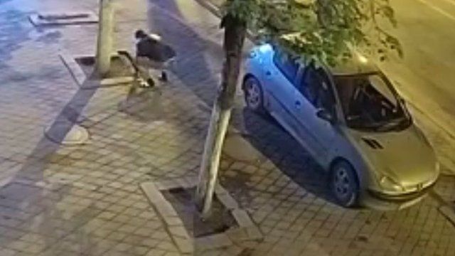 Man stealing paving stones