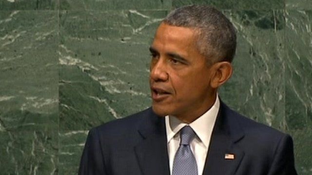 President Obama addressing the United Nations General Assembly.