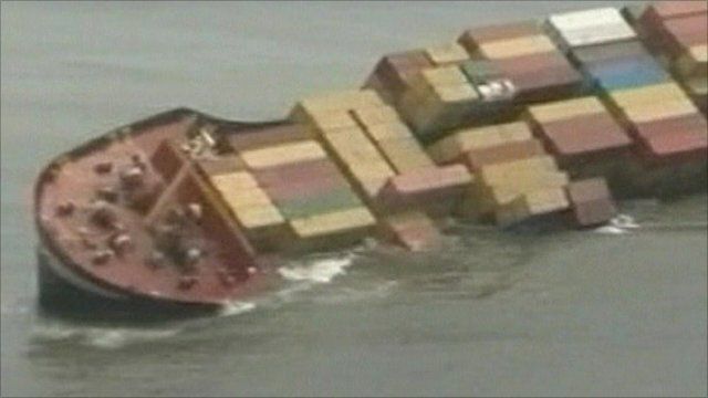 MSC Chitra spilling containers into sea