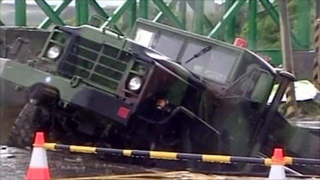 Army transport truck gets stuck