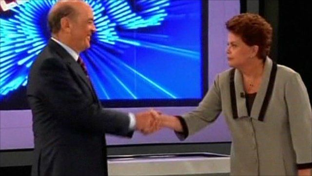 Candidates Dilma Rousseff and Jose Serra
