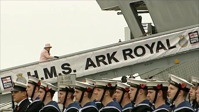 The Queen boards HMS Ark Royal