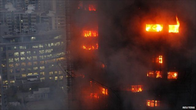 Flames coming out of tower block windows