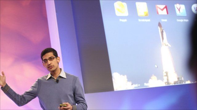 Google's head of product for Chrome, Sundar Pichai, demonstrates the new operating system