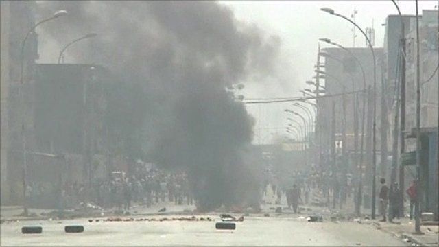 Fire burning in street