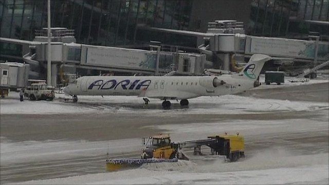 Snow in an airport