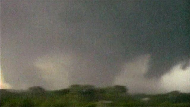 The tornado split into three funnels
