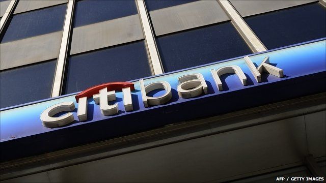 Citibank sign on Lower Manhattan branch of the bank
