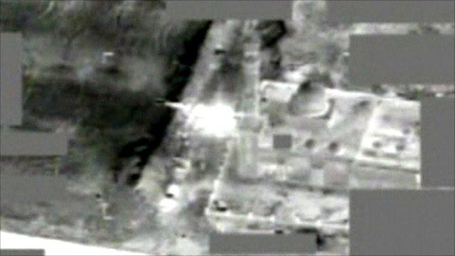 Still from Nato footage shot from a surveillance platform over the western Libyan city of Zlitan on June 10
