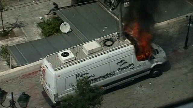 TV truck ablaze
