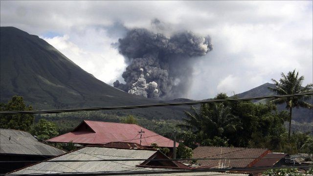 The Mount Lokon volcano erupting