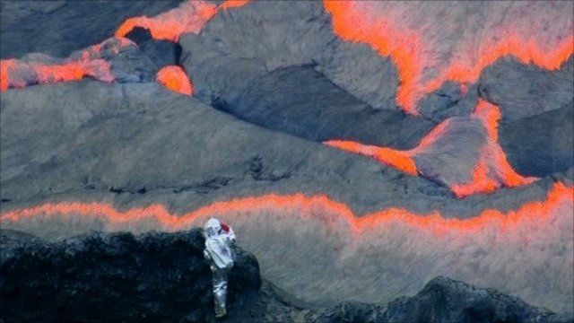 A scientist at Mount Nyiragongo