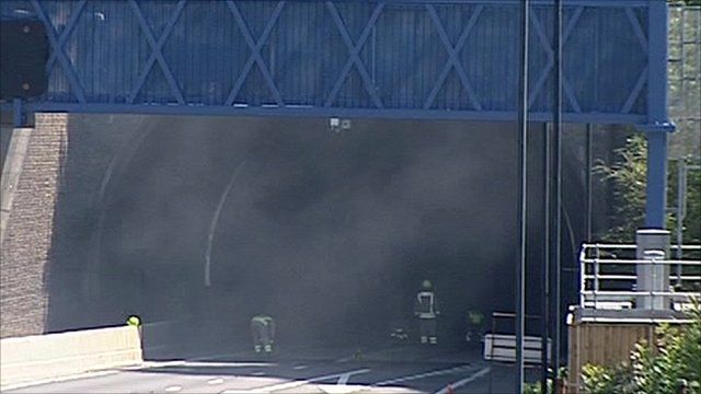 Firefighters in the mouth of the Brynglas tunnel