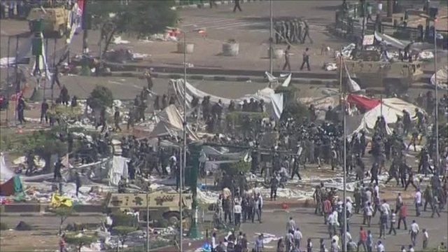 Police clearing protesters from Tahrir Square, Egypt