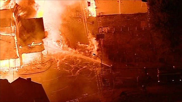 A fire in Croydon during the riots