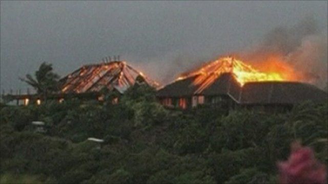 Burning house on Necker Island