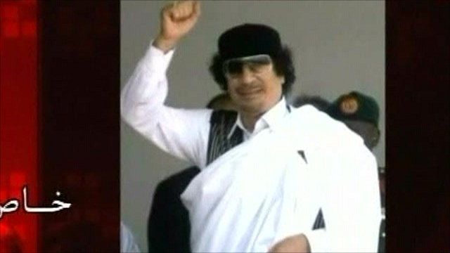 Colonel Muammar Gaddafi pictured in his broadcast