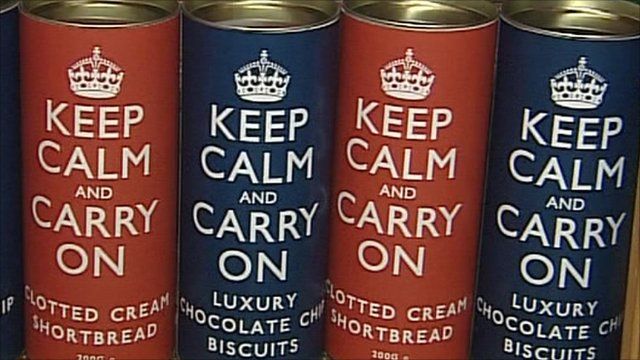Tins with "Keep Calm" phrase