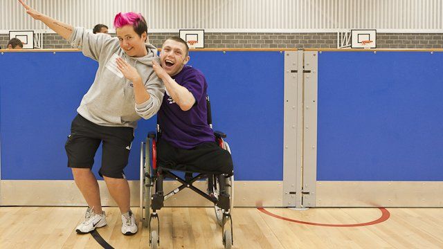Sports worker Sarah Price with Paralympic hopeful Lyndon Longhorne