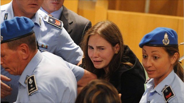 Amanda Knox being led out of court