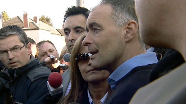 Tommy Sheridan speaks to the press outside his home