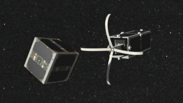 CGI of space junk cleaner