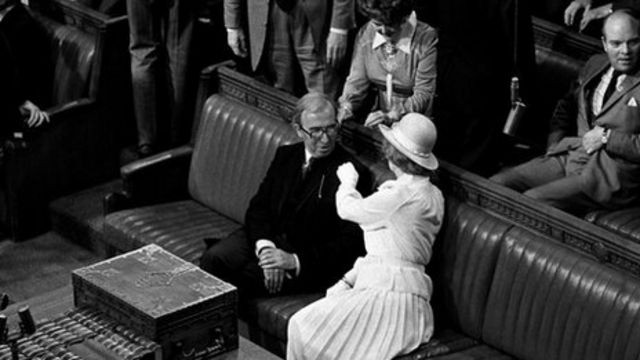 Norman St John-Stevas, with his then Conservative Party leader Margaret Thatcher at the state opening of parliament in March 1979