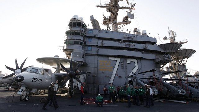 US aircraft carrier USS Abraham Lincoln in the Strait of Hormuz