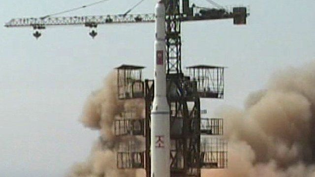 Rocket is lifted off from its launch pad in Musudan-ri, North Korea in 2009