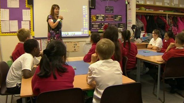 Teacher at front of classroom