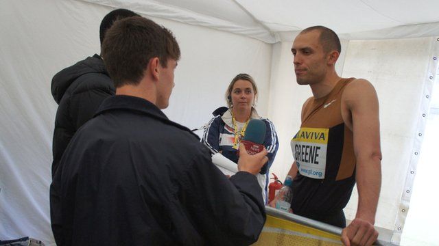 Dai Greene answers School Reporters questions at Crystal Palace
