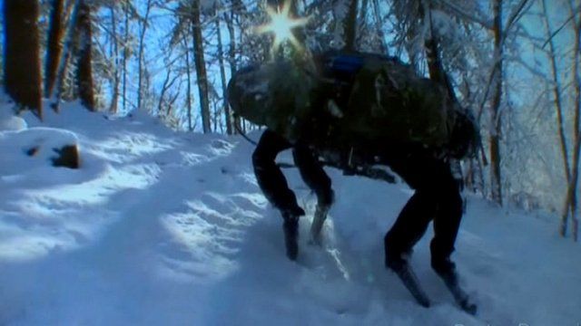 Robot horse climbs snowy slope