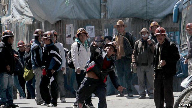 Bolivian miner protesting