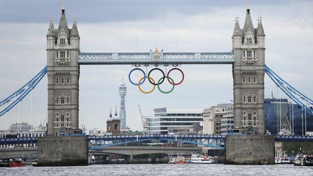 Tower Bridge with Olympic rings