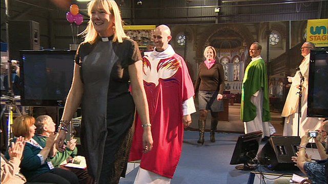 Members of the clergy on the catwalk