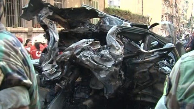 Remnants of a car after explosion in Beirut