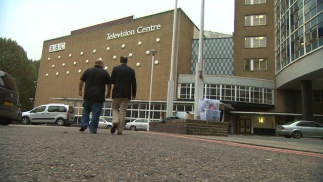 An alleged victim of Jimmy Savile and the BBC's David Sillito outside Television Centre
