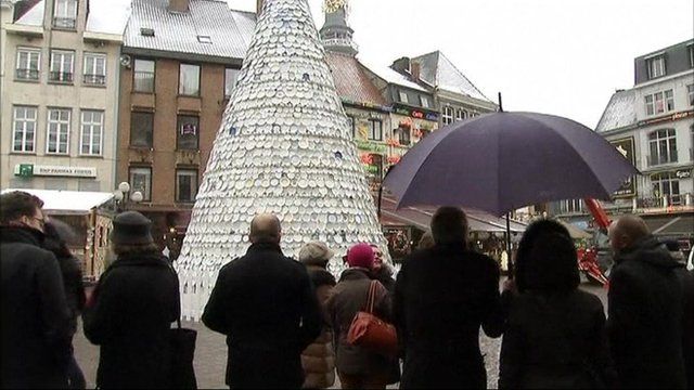 Christmas tree in Hasselt Belgium made of crockery