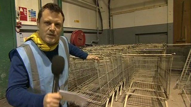 Dominic Laurie with pre-restored shopping trolleys