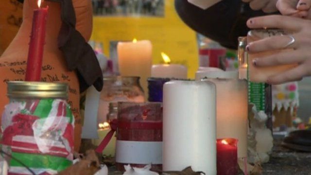 Candles left in memory of those killed
