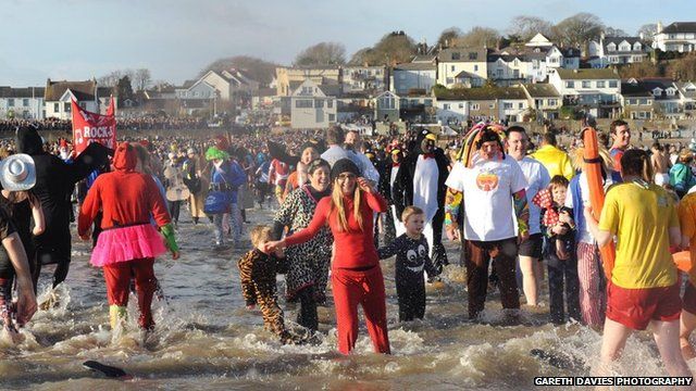 New Year swim 2013 at Saundersfoot in Pembrokeshire