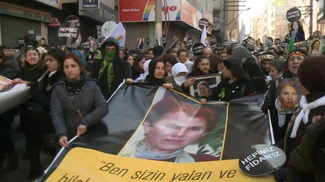 Crowds at the funerals of three female Kurdish activists