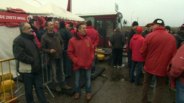 Striking car workers in Belgium