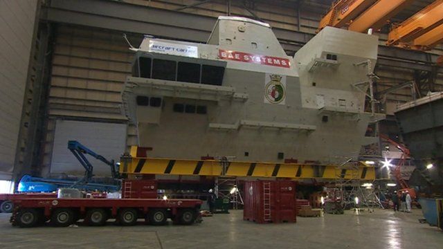 The forward island of the Royal Navy's new aircraft carrier