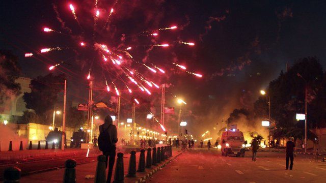 Fireworks thrown outside presidential palace in Cairo